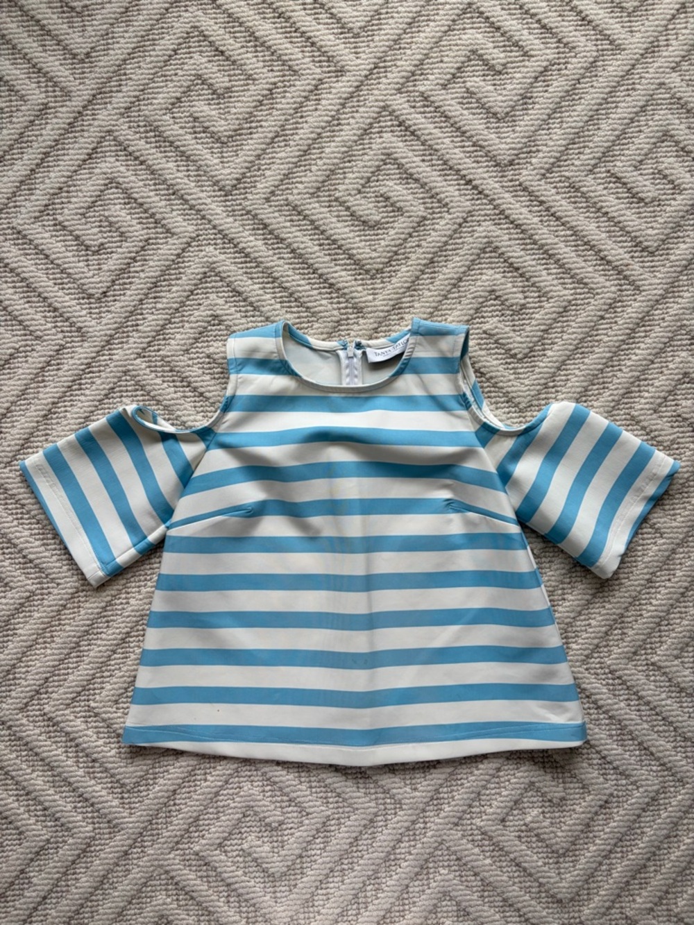 Tanya Taylor Light Blue & White Cold-Shoulder Stripe Top